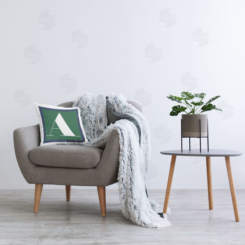 Stupell Studio Green A Initial Letter Printed Plush Polyester Throw Pillow On Chair