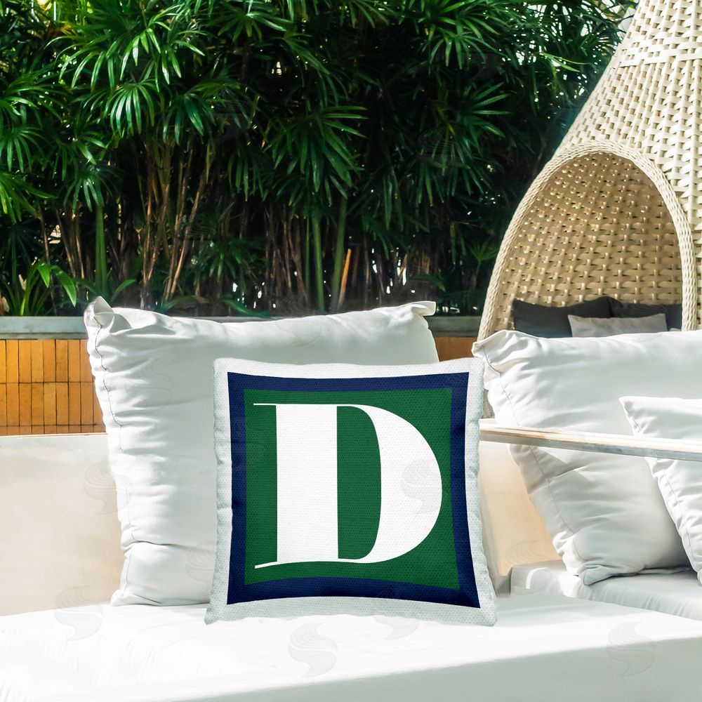 Stupell Studio Green D Alphabet Initial Outdoor Quick-Dry Polyester Printed Throw Pillow in Back Yard