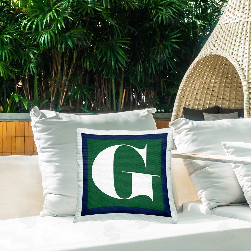 Stupell Studio Green G Name Initial Outdoor Quick-Dry Polyester Printed Throw Pillow in Back Yard