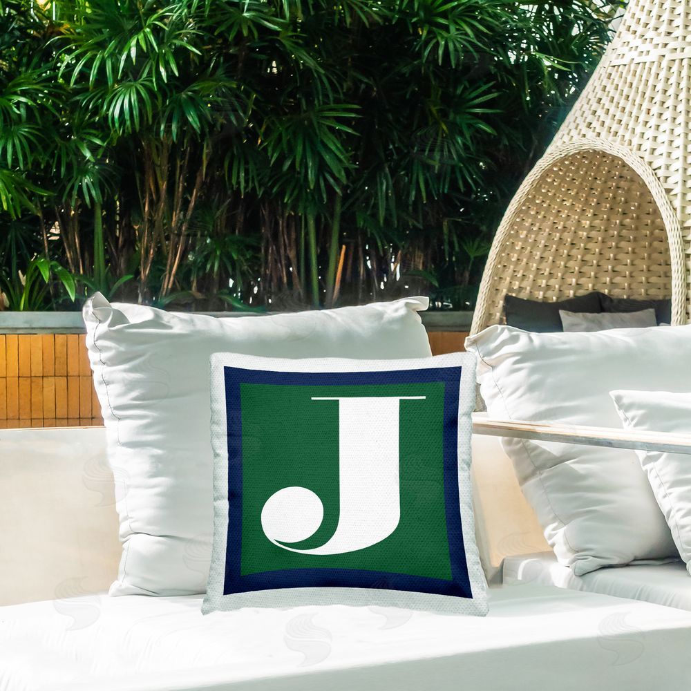 Stupell Studio Green J Name Initial Outdoor Quick-Dry Polyester Printed Throw Pillow in Back Yard