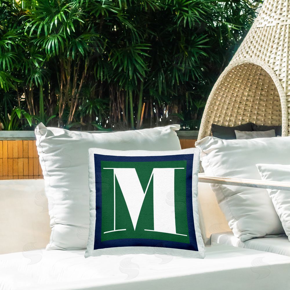 Stupell Studio Green M Name Letter Outdoor Quick-Dry Polyester Printed Throw Pillow in Back Yard