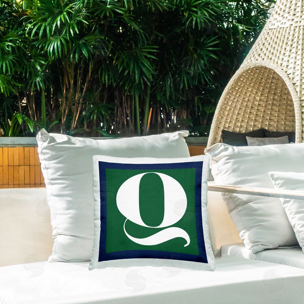 Stupell Studio Green Q Name Initial Outdoor Quick-Dry Polyester Printed Throw Pillow in Back Yard