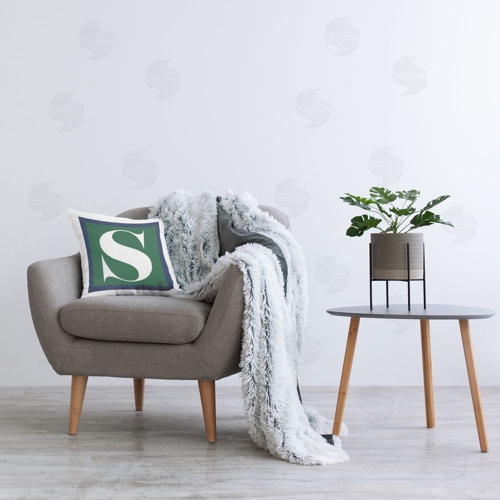 Stupell Studio Green S Name Initial Printed Plush Polyester Throw Pillow On Chair