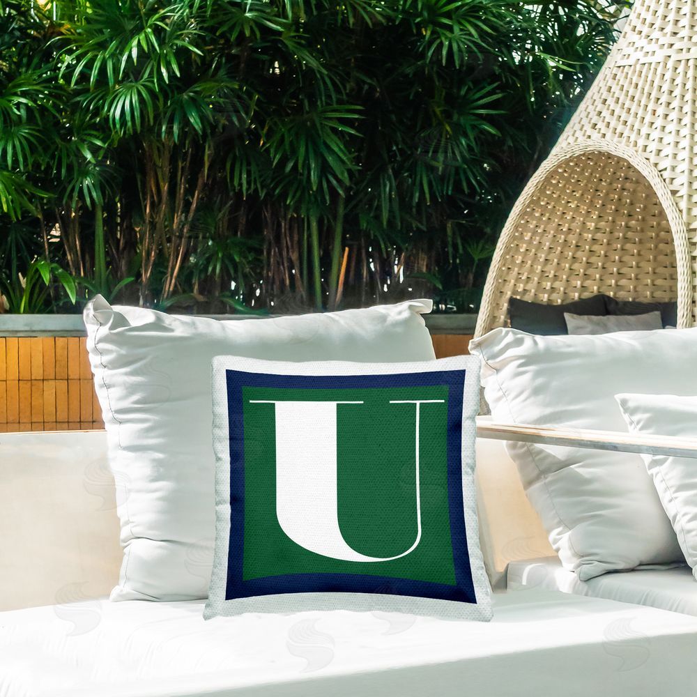 Stupell Studio Green U Name Initial Outdoor Quick-Dry Polyester Printed Throw Pillow in Back Yard