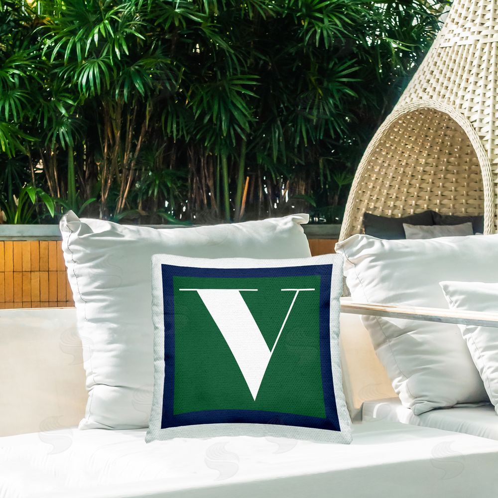 Stupell Studio Green V Name Letter Outdoor Quick-Dry Polyester Printed Throw Pillow in Back Yard