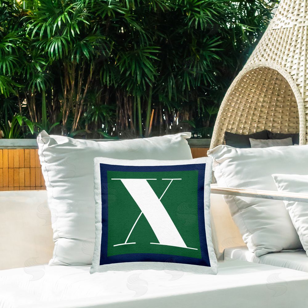 Stupell Studio Green X Alphabet Letter Outdoor Quick-Dry Polyester Printed Throw Pillow in Back Yard