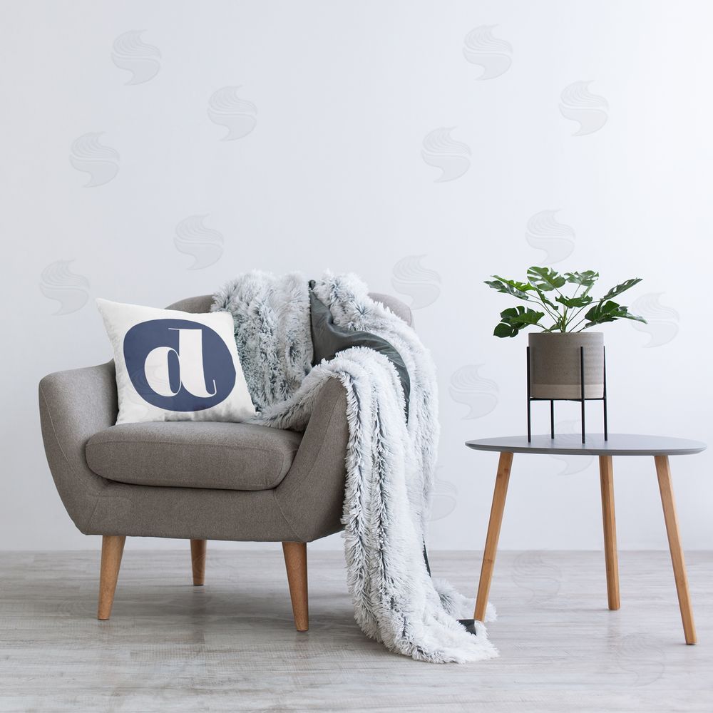 Stupell Studio Blue D Lowercase Initial Printed Plush Polyester Throw Pillow On Chair