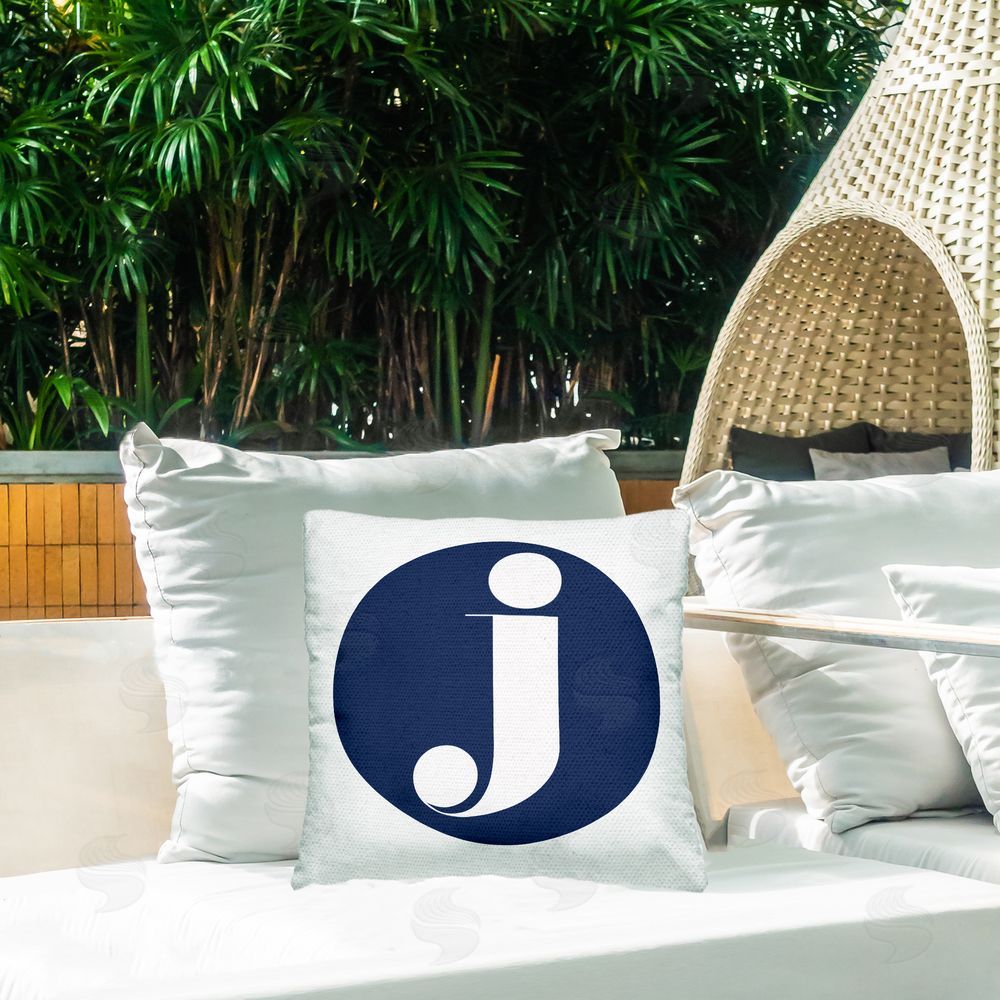 Stupell Studio Blue J Initial Letter Outdoor Quick-Dry Polyester Printed Throw Pillow in Back Yard