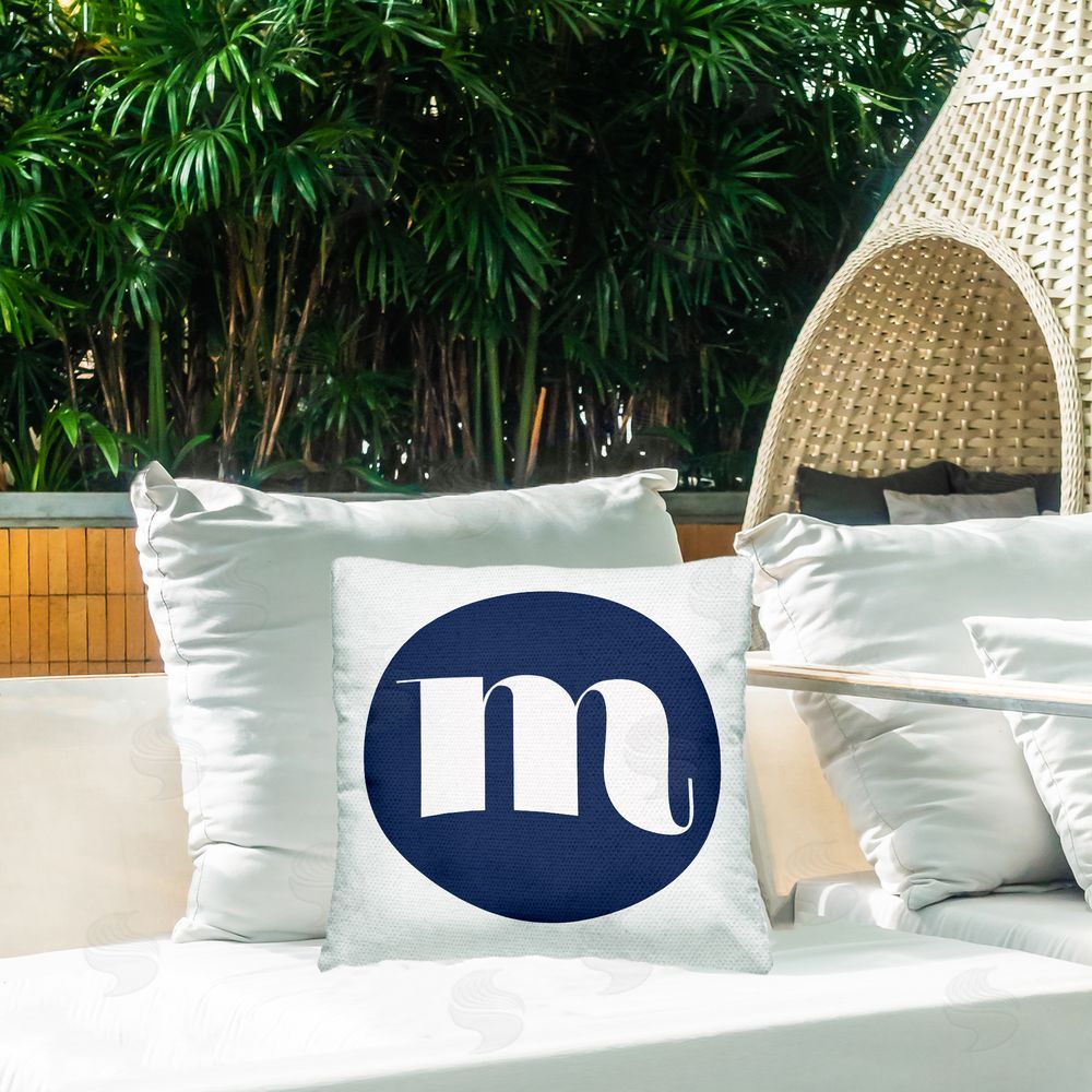 Stupell Studio Blue M Name Initial Outdoor Quick-Dry Polyester Printed Throw Pillow in Back Yard