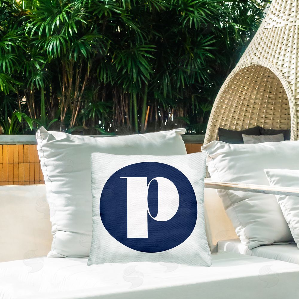 Stupell Studio Blue P Name Letter Outdoor Quick-Dry Polyester Printed Throw Pillow in Back Yard