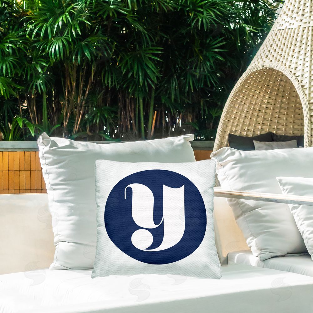 Stupell Studio Blue Y Name Initial Outdoor Quick-Dry Polyester Printed Throw Pillow in Back Yard