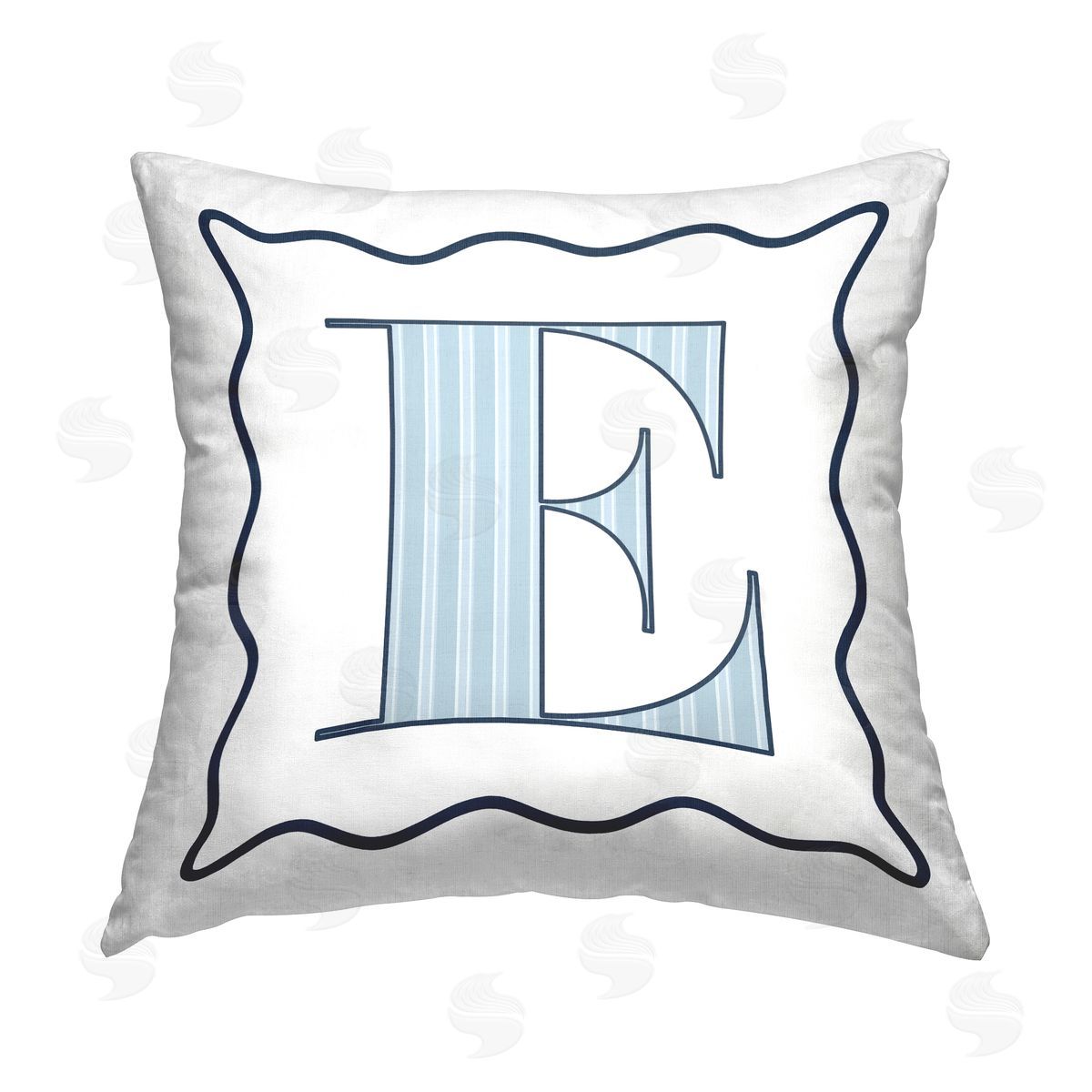 Stupell Studio Blue Striped E Initial Printed Plush Polyester Throw Pillow