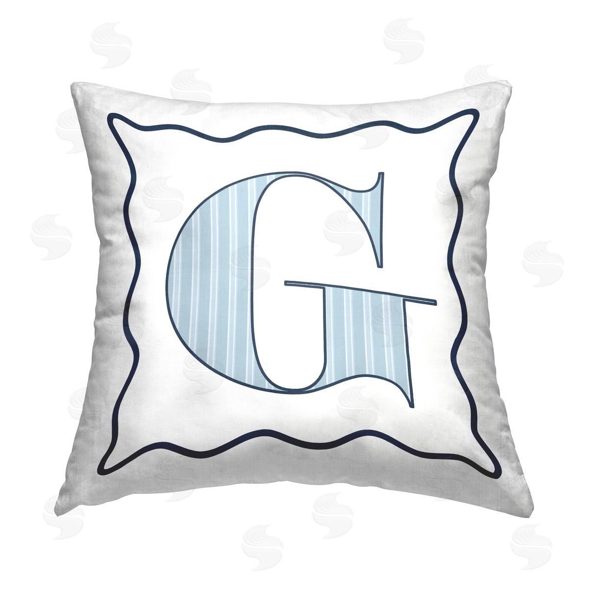 Stupell Studio Blue Striped G Initial Printed Plush Polyester Throw Pillow