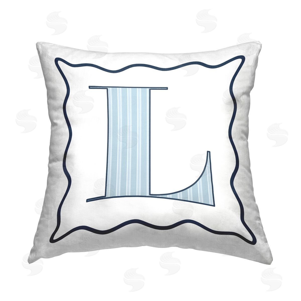 Stupell Studio Blue Striped L Letter Printed Plush Polyester Throw Pillow