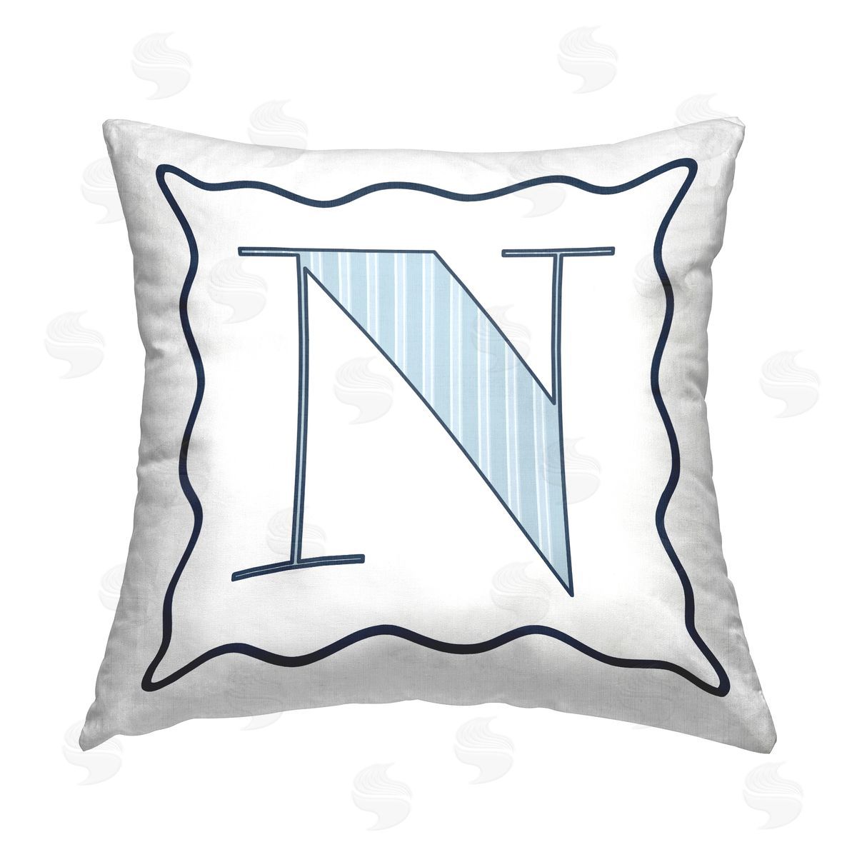 Stupell Studio Blue N Patterned Initial Printed Plush Polyester Throw Pillow