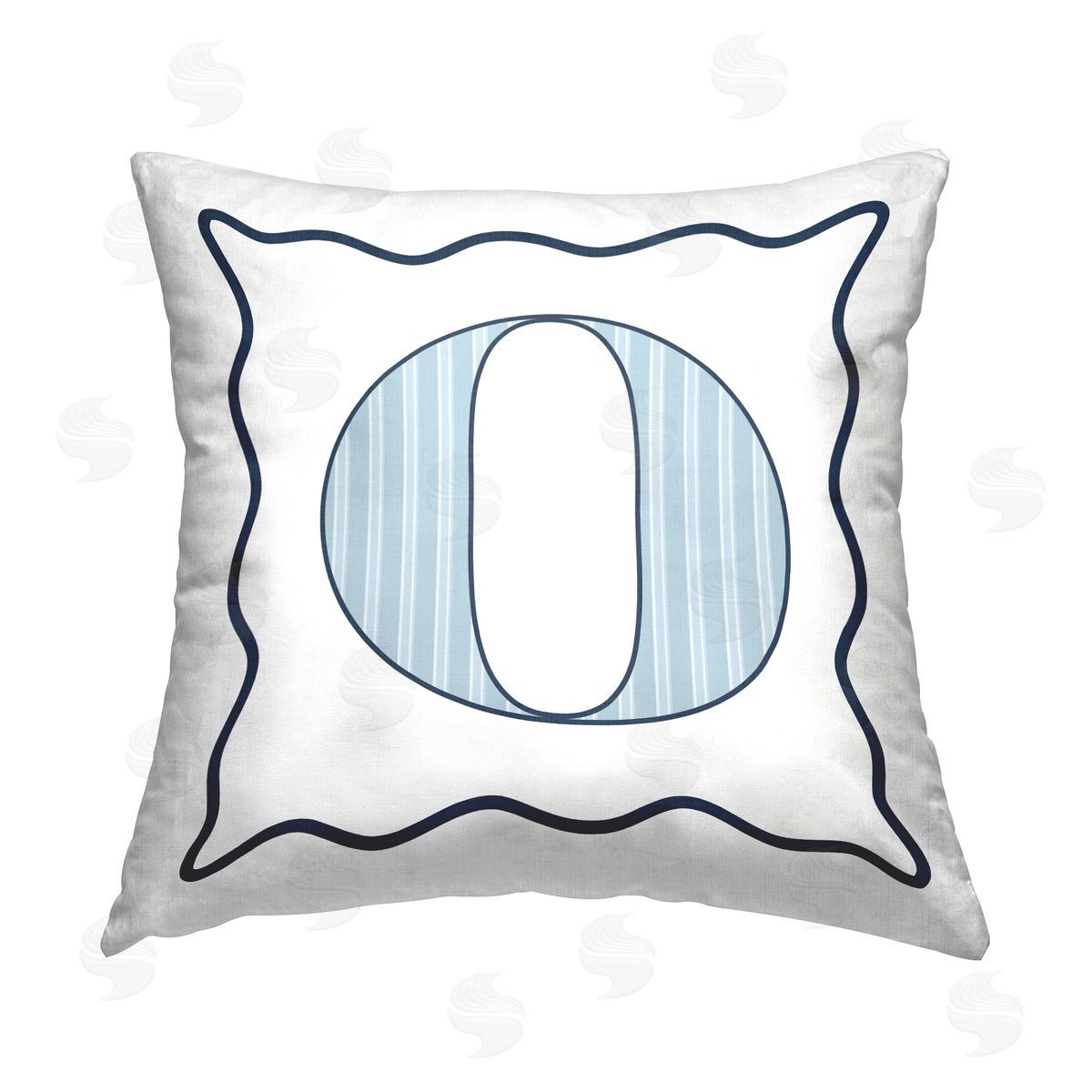 Stupell Studio Blue Patterned O Initial Printed Plush Polyester Throw Pillow