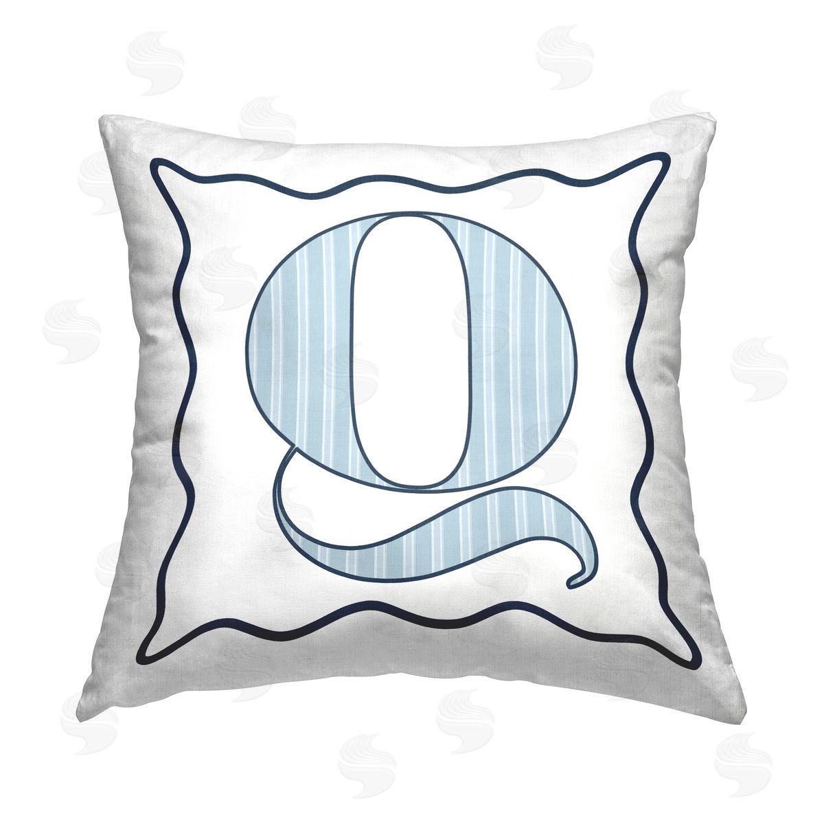 Stupell Studio Blue Patterned Q Initial Printed Plush Polyester Throw Pillow