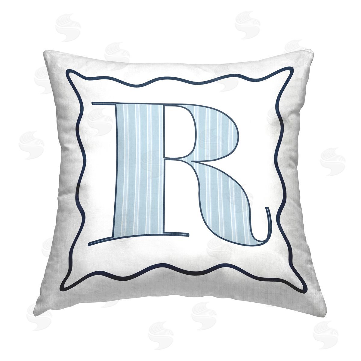 Stupell Studio Blue Striped R Letter Printed Plush Polyester Throw Pillow