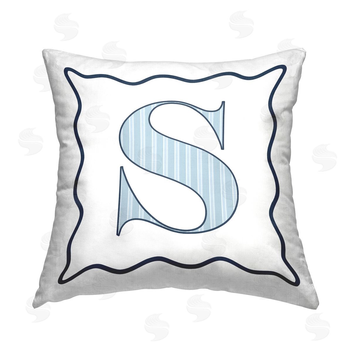 Stupell Studio Blue S Striped Initial Printed Plush Polyester Throw Pillow