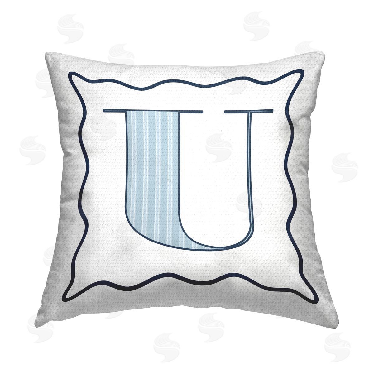 Stupell Studio Blue Striped U Initial Outdoor Quick-Dry Polyester Printed Throw Pillow