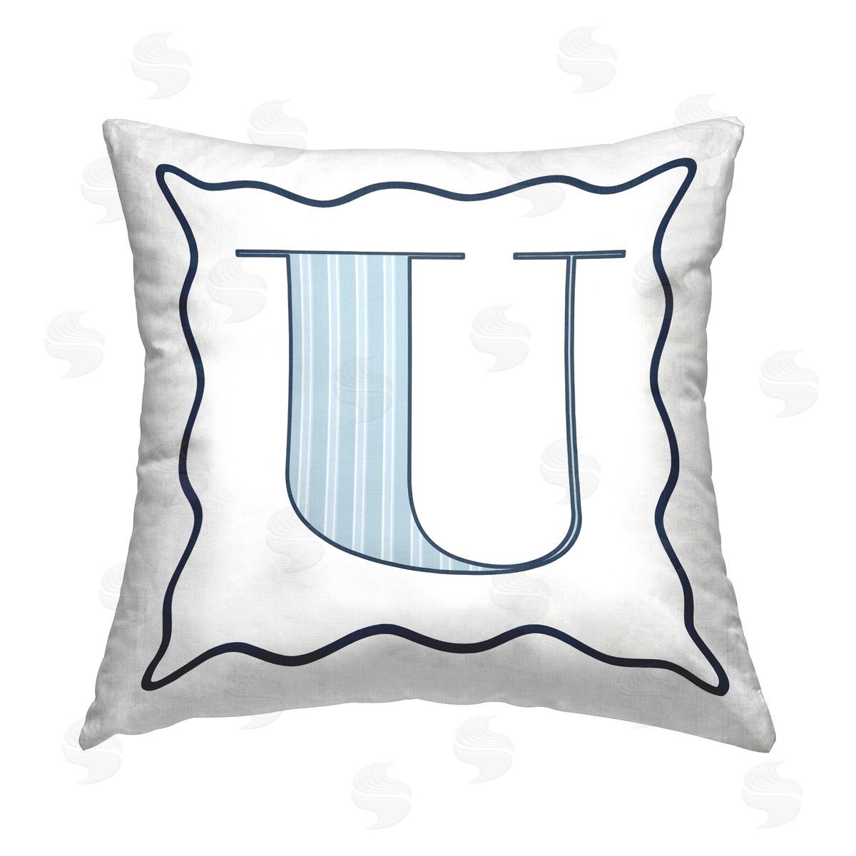 Stupell Studio Blue Striped U Initial Printed Plush Polyester Throw Pillow