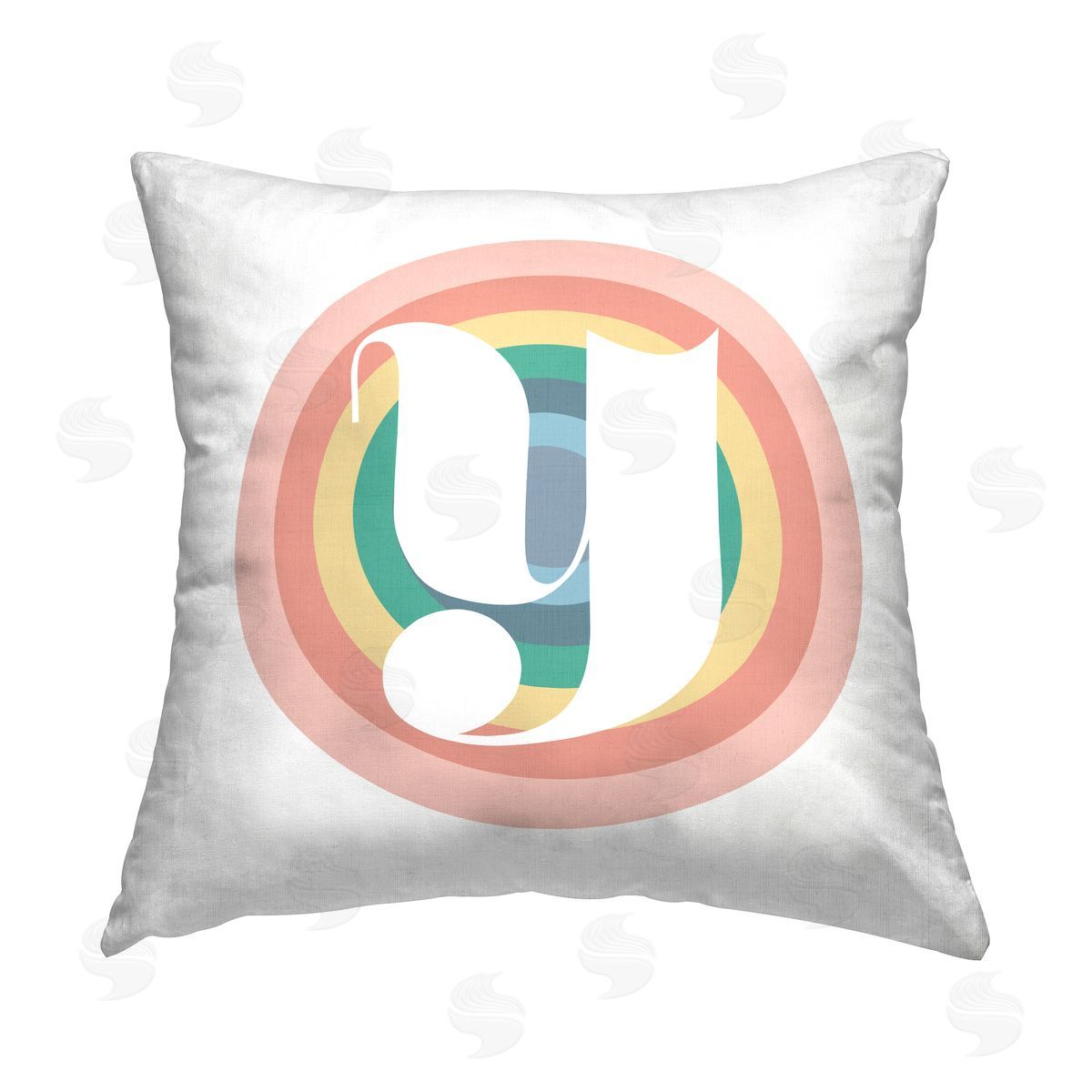Stupell Studio Retro Rainbow Y Initial Printed Plush Polyester Throw Pillow