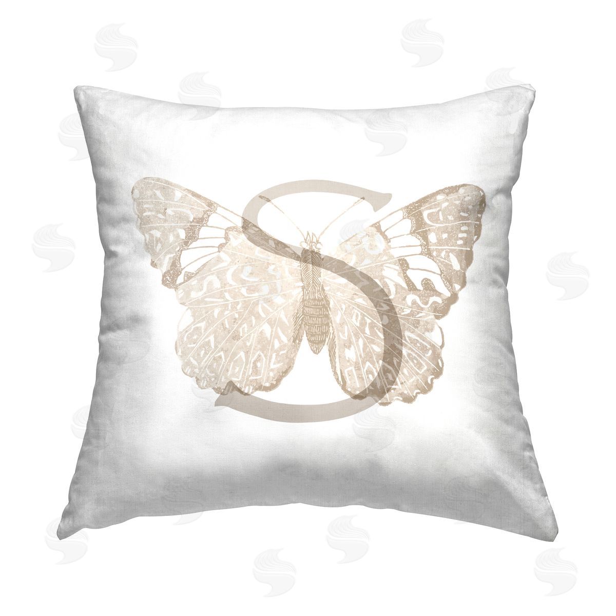 Stupell Studio Letter S Butterfly Initial Printed Plush Polyester Throw Pillow