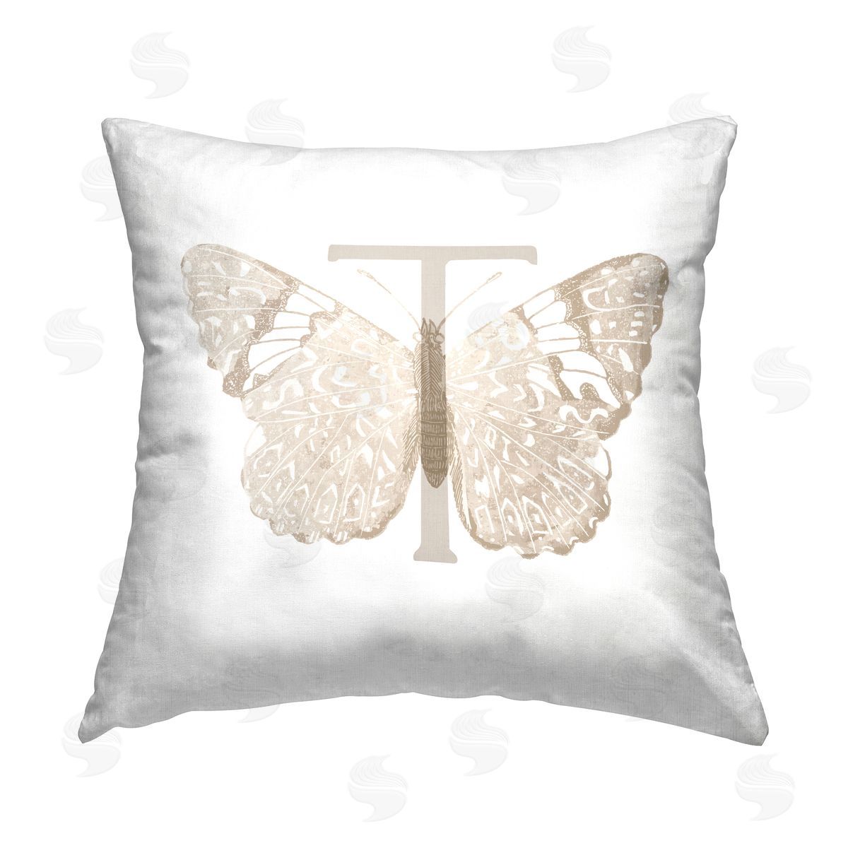 Stupell Studio Letter T Butterfly Initial Printed Plush Polyester Throw Pillow