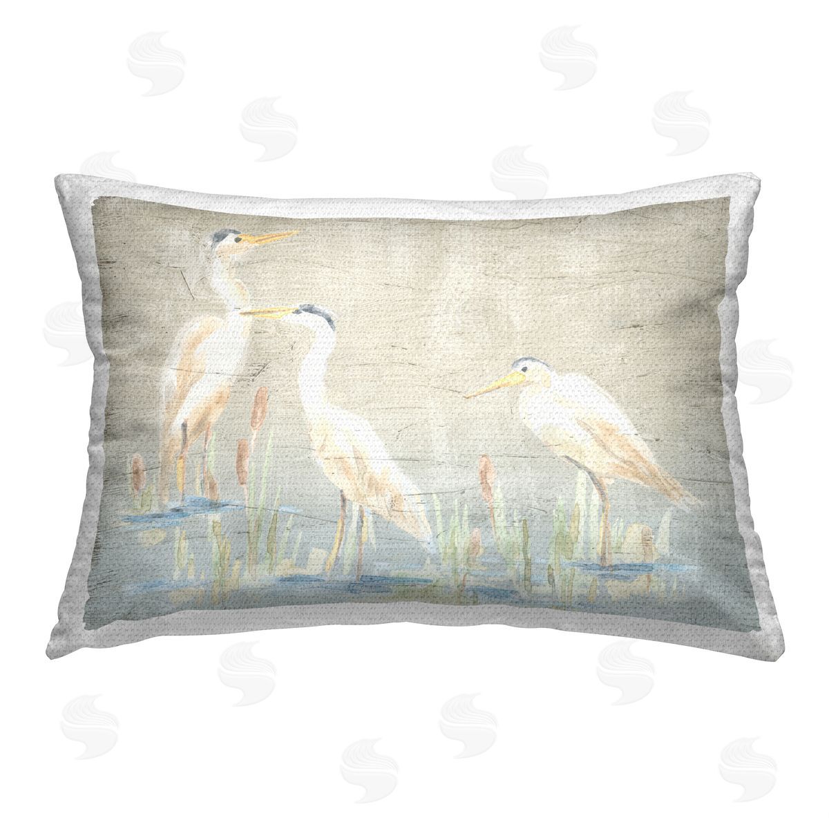 June Erica Vess Three Rustic Egrets Outdoor Quick-Dry Polyester Printed Throw Pillow