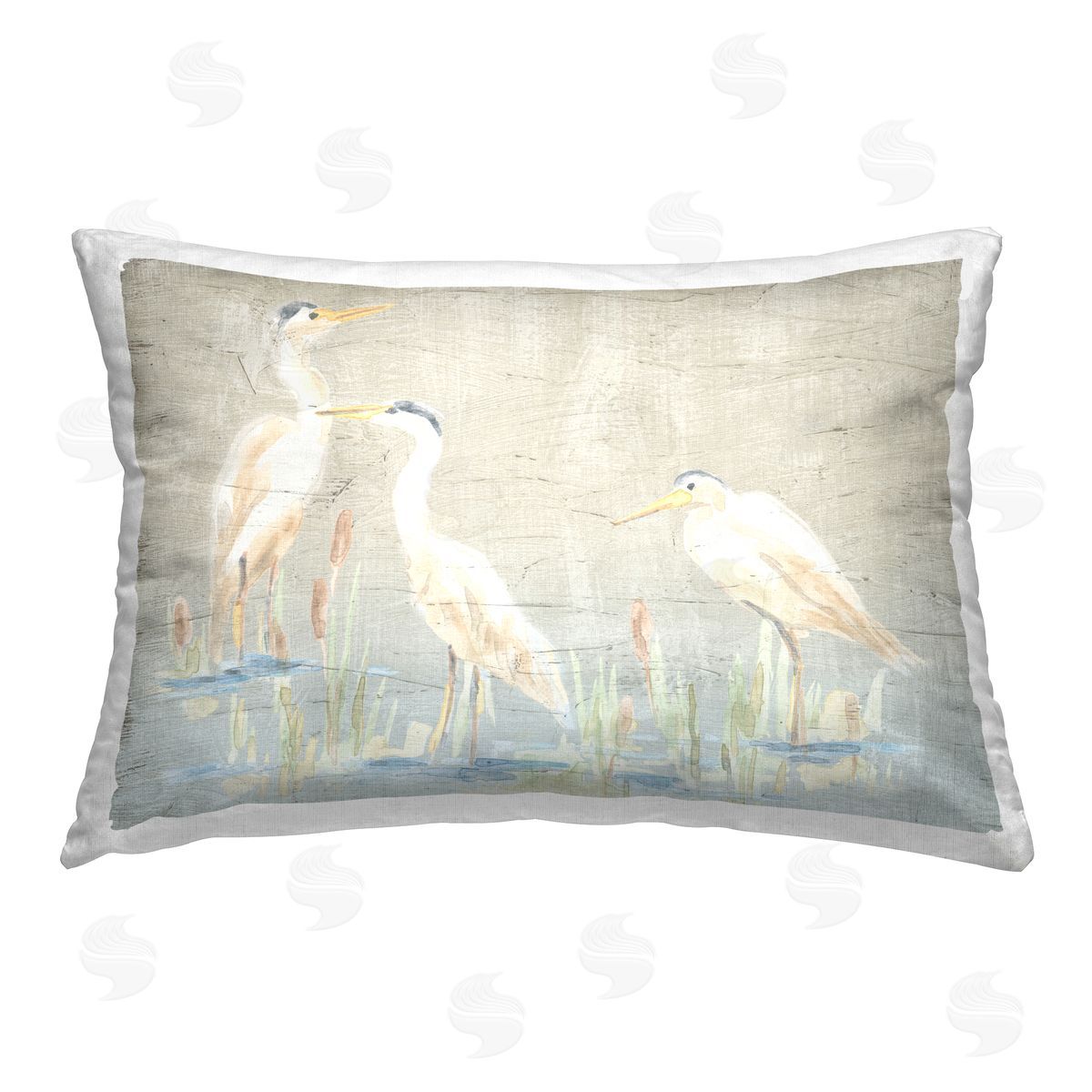 June Erica Vess Three Rustic Egrets Printed Plush Polyester Throw Pillow