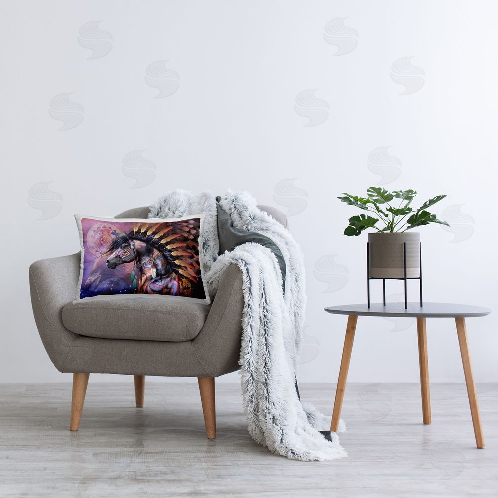 Laurie Prindle Shaman Spiritual Horse Printed Plush Polyester Throw Pillow On Chair