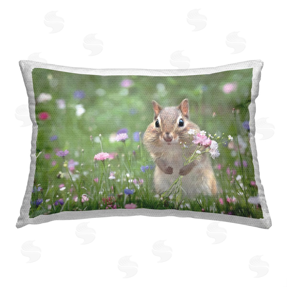 Lori Deiter Squirrel & Meadow Flowers Outdoor Quick-Dry Polyester Printed Throw Pillow