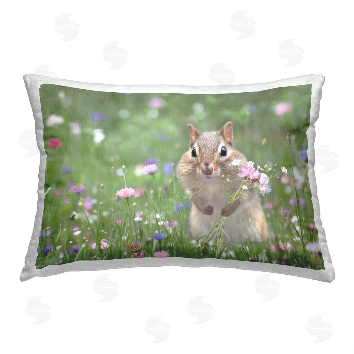 Lori Deiter Squirrel & Meadow Flowers Printed Plush Polyester Throw Pillow