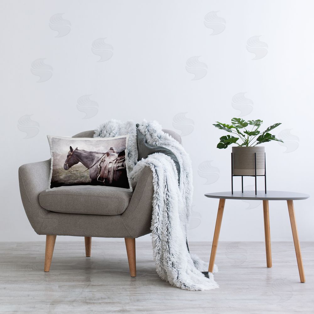 Milli Villa Horse with Saddle Printed Plush Polyester Throw Pillow On Chair