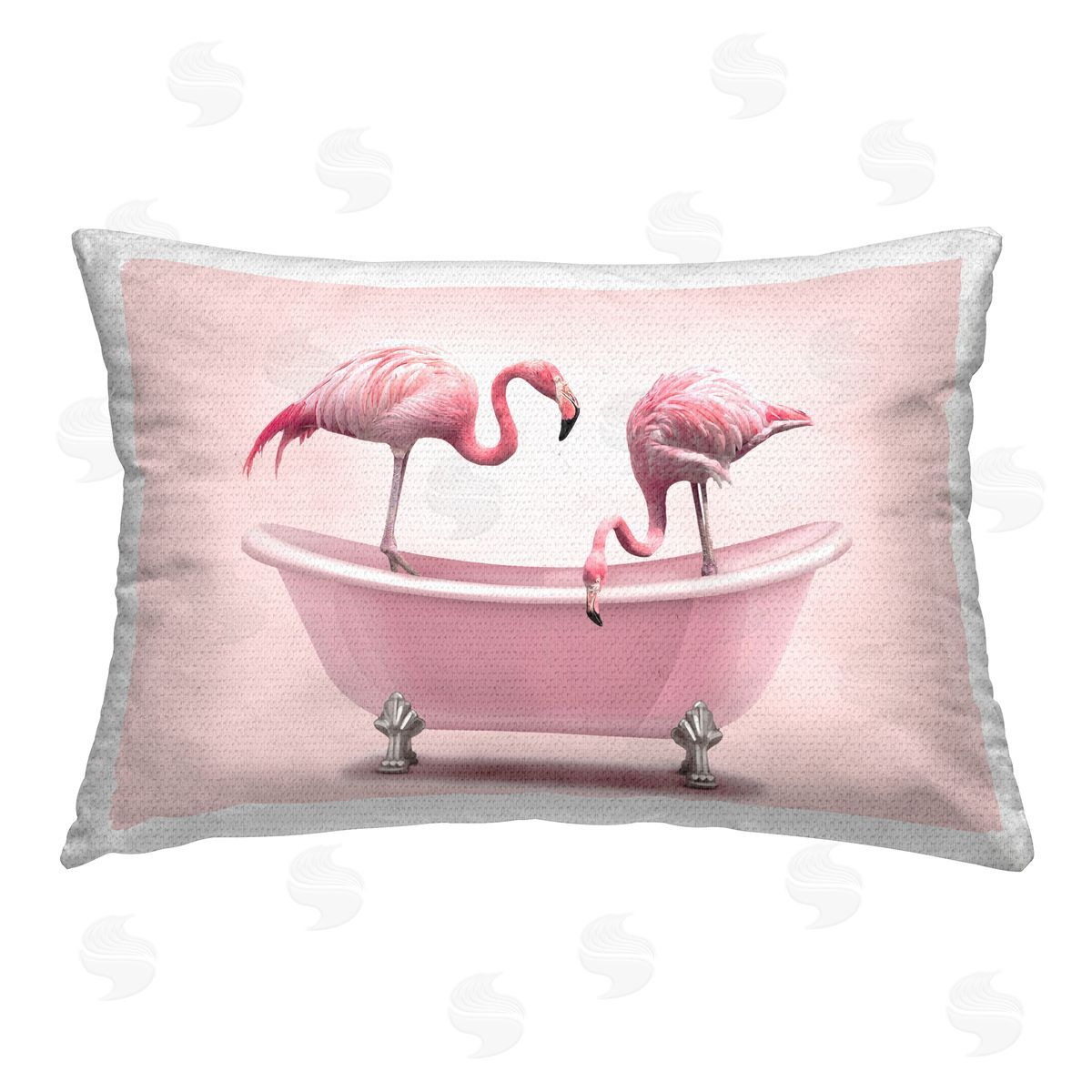 Emma P. Pink Flamingo Bath Outdoor Quick-Dry Polyester Printed Throw Pillow