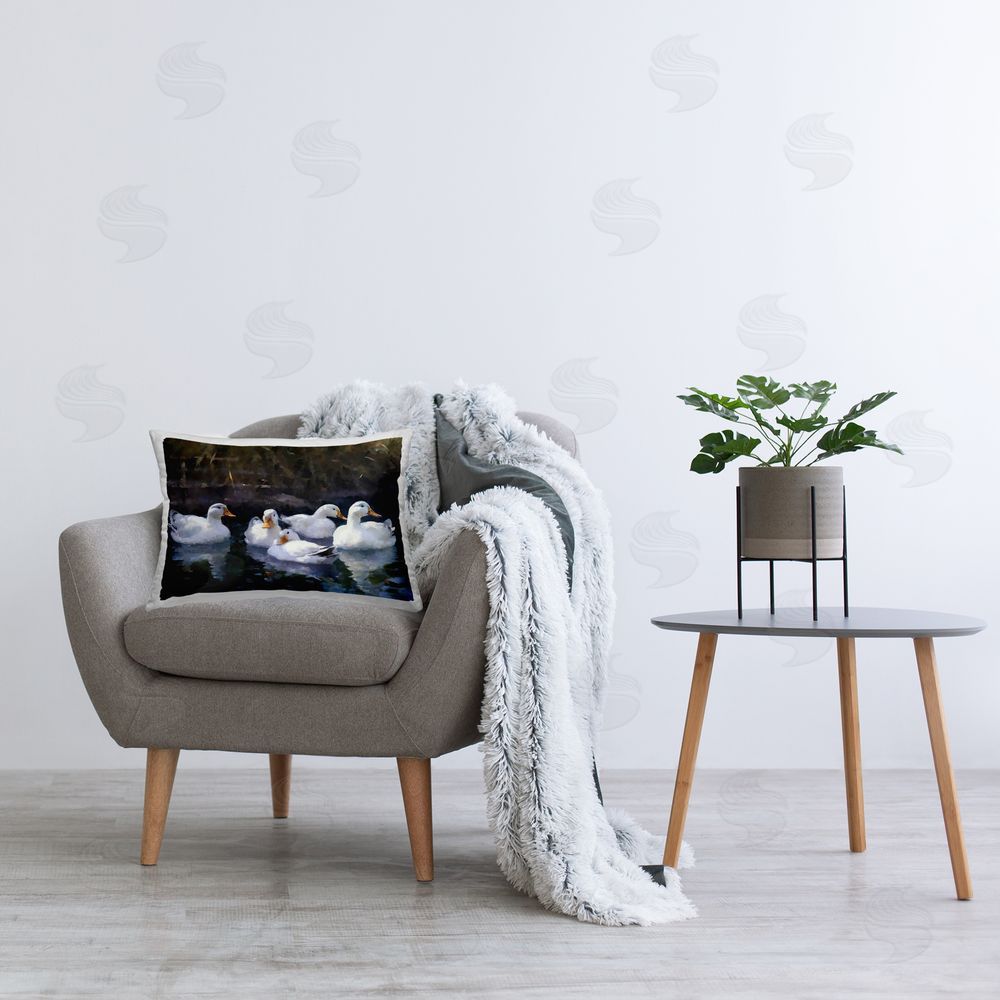 Ziwei Li Ducks Swimming in Pond Printed Plush Polyester Throw Pillow On Chair