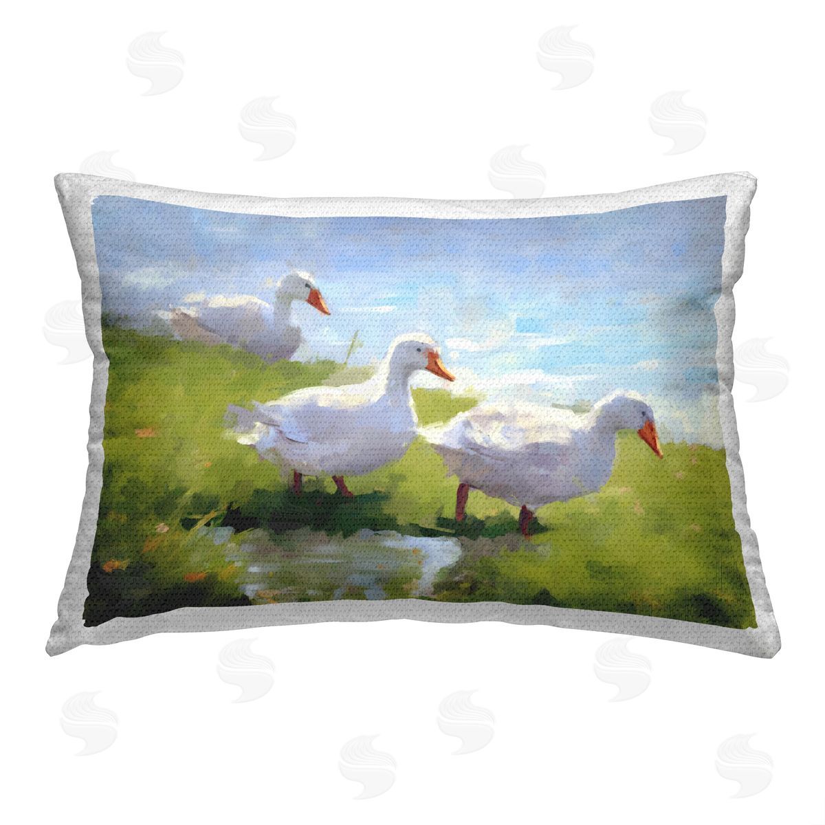 Ziwei Li Ducks at Water's Edge Outdoor Quick-Dry Polyester Printed Throw Pillow