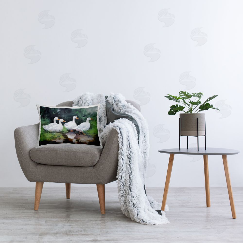 Ziwei Li Ducks & Puddle Reflection Printed Plush Polyester Throw Pillow On Chair