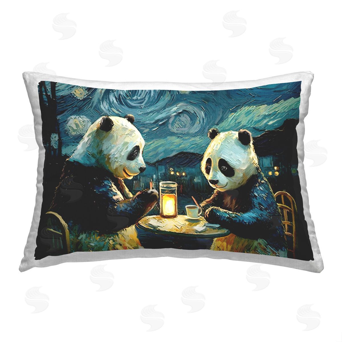 Furry Portraits Starry Night Pandas Printed Plush Polyester Throw Pillow