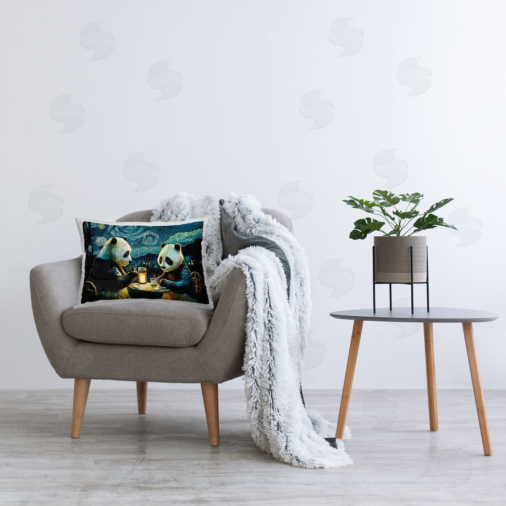 Furry Portraits Starry Night Pandas Printed Plush Polyester Throw Pillow On Chair