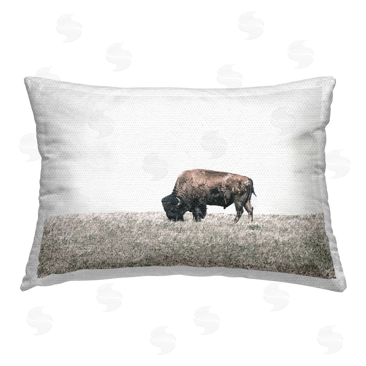 Daniel Sproul Bison Grazing Scenery Outdoor Quick-Dry Polyester Printed Throw Pillow