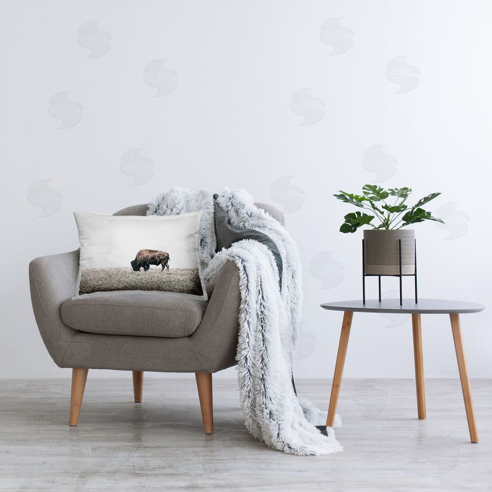 Daniel Sproul Bison Grazing Scenery Printed Plush Polyester Throw Pillow On Chair