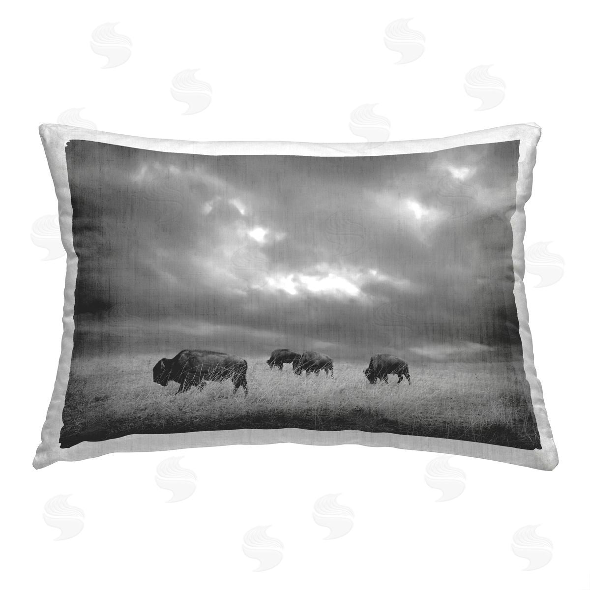 Steve Toole Cloudy Field & Bison Printed Plush Polyester Throw Pillow