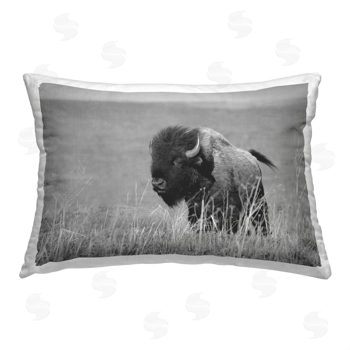 Steve Toole Bison with Reeds Printed Plush Polyester Throw Pillow