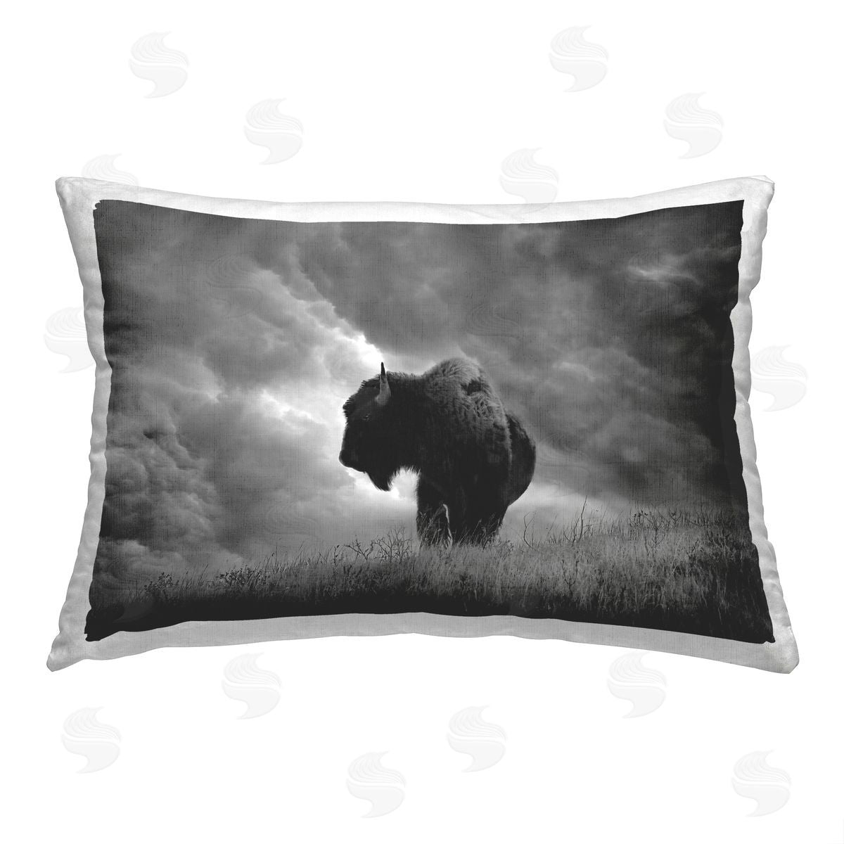 Steve Toole Cloudy Bison Portrait Printed Plush Polyester Throw Pillow