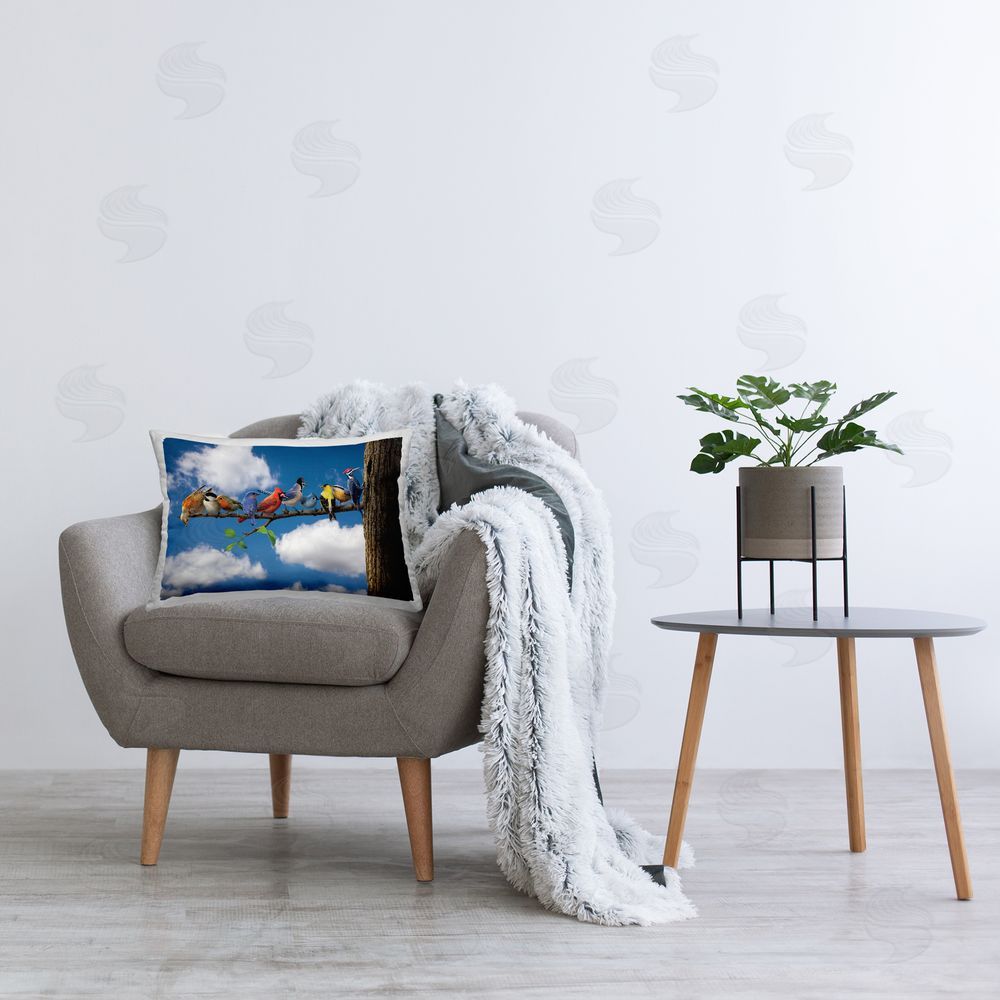 Vincent Hie Various Birds on Branch Printed Plush Polyester Throw Pillow On Chair