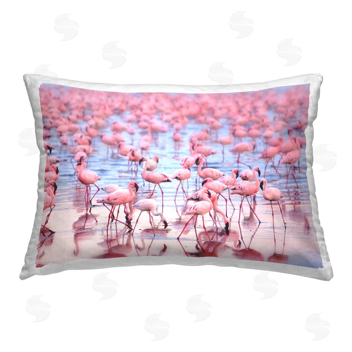Pink Sherbet Photography Flamingo Flock on Beach Printed Plush Polyester Throw Pillow