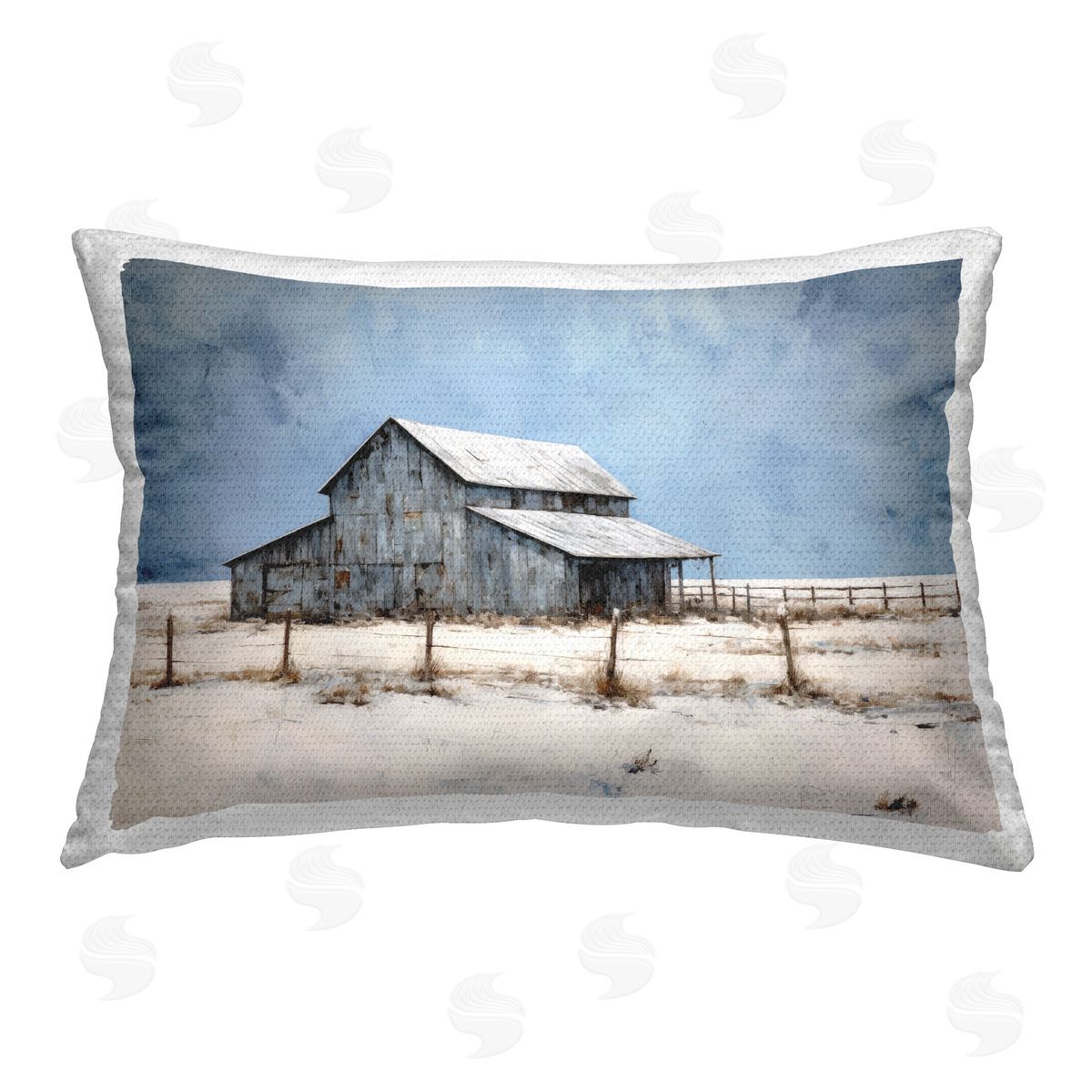 Ray Powers Winter Barn Landscape Outdoor Quick-Dry Polyester Printed Throw Pillow