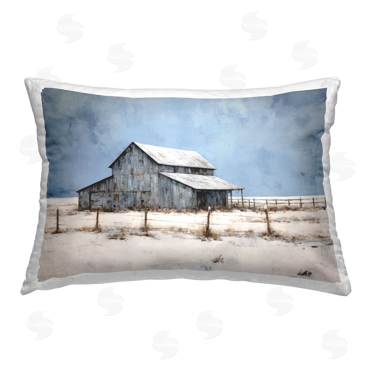 Ray Powers Winter Barn Landscape Printed Plush Polyester Throw Pillow