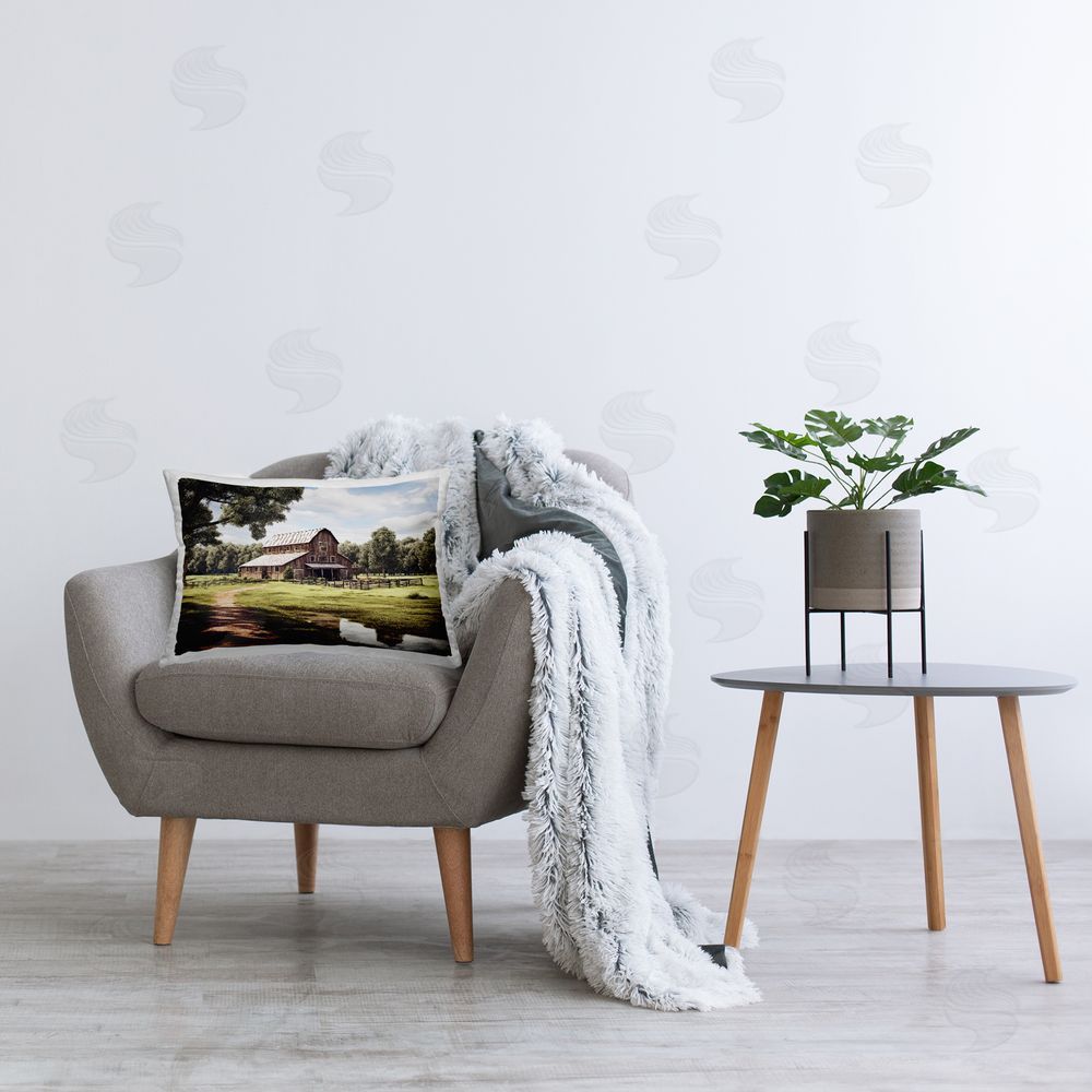 Ray Powers Rural Country Scenery Printed Plush Polyester Throw Pillow On Chair